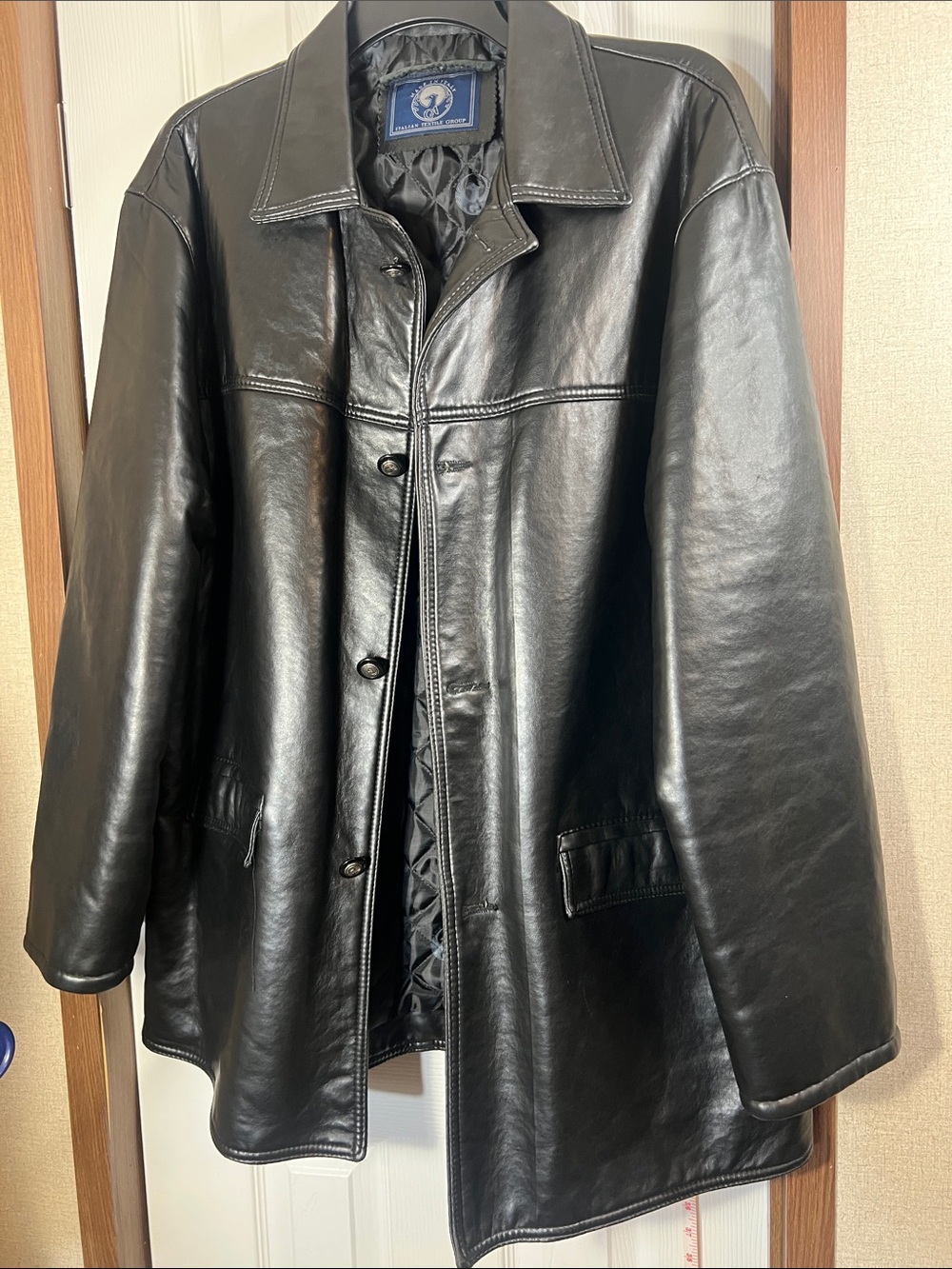 Men's Black Leather Raincoat with Quilted Lining - [Brand Unspecified]